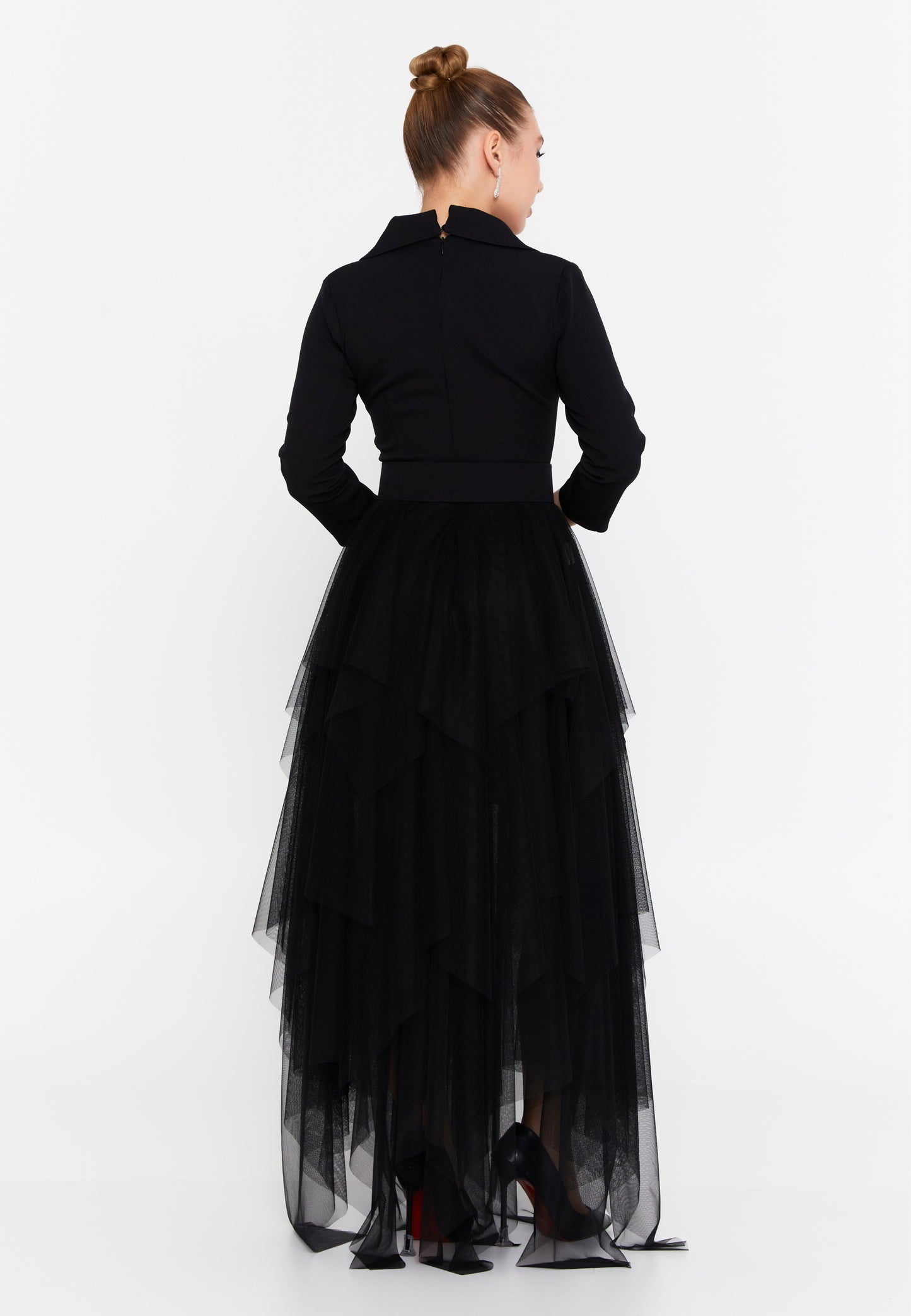Robe de soirée mi-longue maxi colonne de tulle régulière